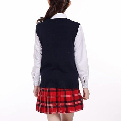 Blostirno Women’s Sweater Vest V Neck JK Uniform Kint Vests Solid Classic Sleeveless Pullover Sweaters Tops thumbnail 3