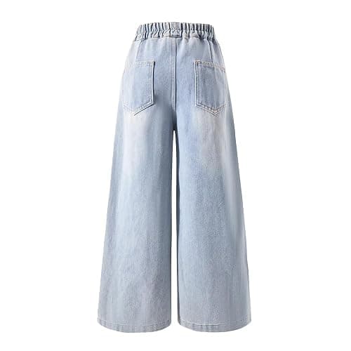 Nivne Tco Girls Baggy Jeans, Wide Leg Pants with Lace Trim - Trendy Loose Fit Casual Pants with Pockets for Everyday Wear thumbnail 2