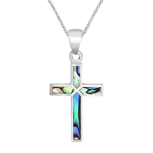 AeraVida Iridescent Cross of Faith Abalone Shell .925 Sterling Silver Necklace, 18 inch - Image 1