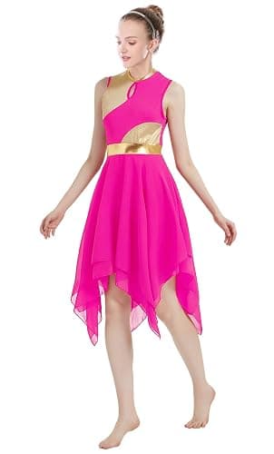 ELLYDOOR Praise Dance Tunic Dresses for Women Sleeveless Gold Color Block Irregular Flowy Skirt Worship Lyrical Dance Costume thumbnail 4