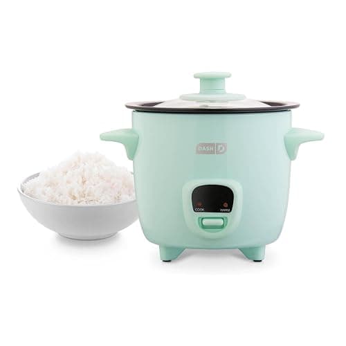 DASH Mini Rice Cooker Steamer with Removable Nonstick Pot, Keep Warm Function & Recipe Guide, .5 Quart, for Soups, Stews, Grains & Oatmeal - Aqua - Image 1