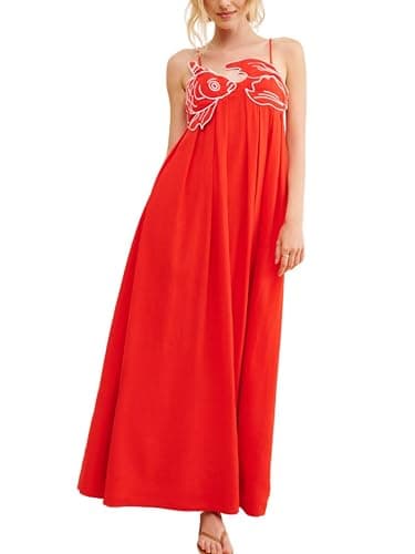 Joiemont Womens Koi Fish Long Strap Dress 3D Fish High Waist Maxi Cami Dress - Image 1