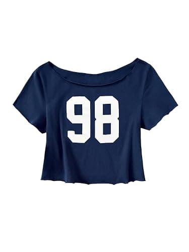 SOLY HUX Girl's Off The Shoulder Summer Crop Tops Number Graphic Short Sleeve Boat Neck Tee Shirts - Image 1