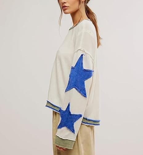 peassa Oversized Sweatshirt for Women Long Sleeve Star Graphic Sweatshirt Lightweight Crewneck Pullover Fall Top thumbnail 3