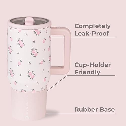 HydroJug Traveler - 20 oz Water Bottle with Handle & Flip Straw - Fits in Cup Holder, Leak Resistant Tumbler-Reusable Insulated Stainless Steel & Rubber Base - Gifts for Women & Men, Wildrose thumbnail 3
