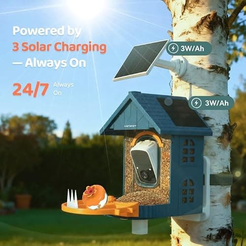 Smart Bird Feeder with Camera Outdoor Birdhouse:AI Identifies 11000+ Species, Features 3K HD Quality and Arrived Alerts Function,Powered by 3 Solar Panels,Gifts for Mom Dad Bird Lovers thumbnail 2