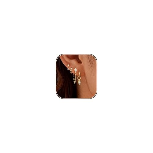 Voduim Gold Earrings for Women, Dainty Earring Stacks 14K Gold Plated Chain Earrings Cute Hypoallergenic Huggie Earrings for Women Trendy Unique Drop Hoop Earrings Stack Fashion Gold Jewelry Set - Image 1