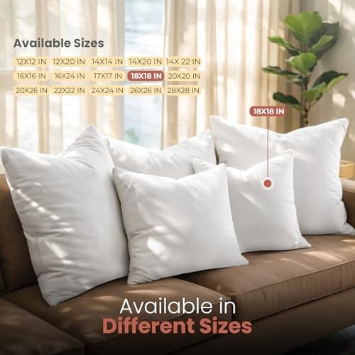 Utopia Bedding 18x18 Pillow Inserts, Set of 2, White – Indoor Decorative Throw Pillows for Bed, Sofa & Couch – Soft, Supportive & Fluffy Cushion Inserts thumbnail 6
