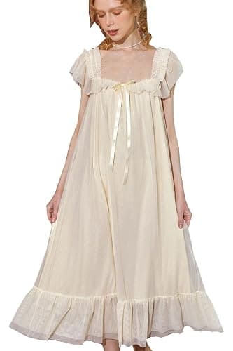 SINGINGQWEEN Womens' Summer Victorian Nightgown Babydoll Chemises Sleepwear Sheer Nightdress Bridal Nighty Pajamas - Image 1