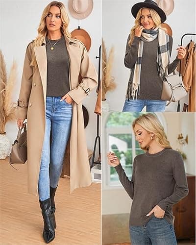 Arach&Cloz Women's Wool Blend Classic Crew Neck Casual Fall Sweaters thumbnail 7