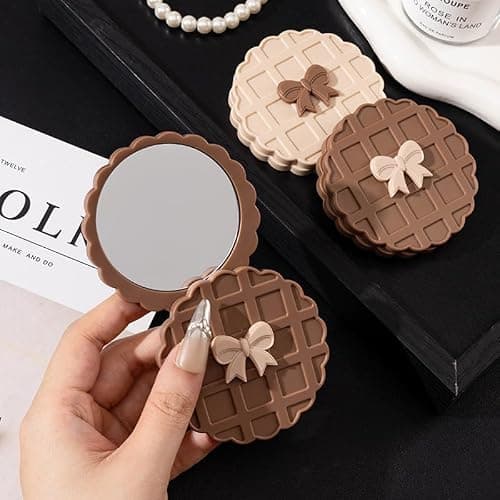 IEOSNGN Small Makeup Mirror,Round Mirrors for Women Girls,Perfect for Purse, Handbag, Touch-Ups, Everyday Use & Travel Essentials (Coffee) thumbnail 7