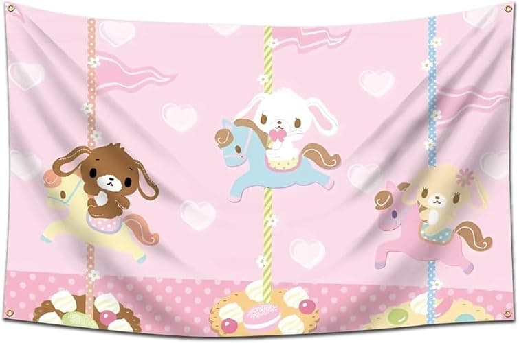 eksent Sugar Cute Animals Flag 4 Brass Grommets Wall Hanging. Wall Art for Living Room Bedroom Home Decor 3 * 5FT - Image 1