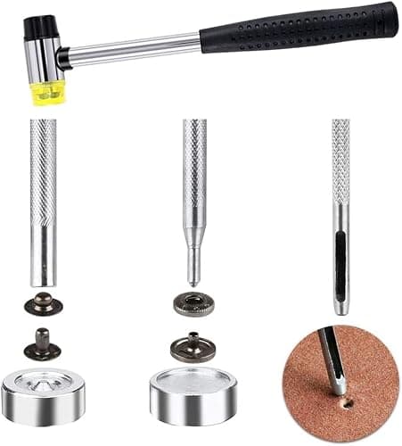 Qfun 120 Set Snap Fasteners Kit for Leather 12mm Metal Button Snaps Press Studs with 4 Setter Tools, 1 Hammer, 4 Color Leather Snaps for Clothes, Jackets, Jeans Wears, Bracelets, Bags thumbnail 3
