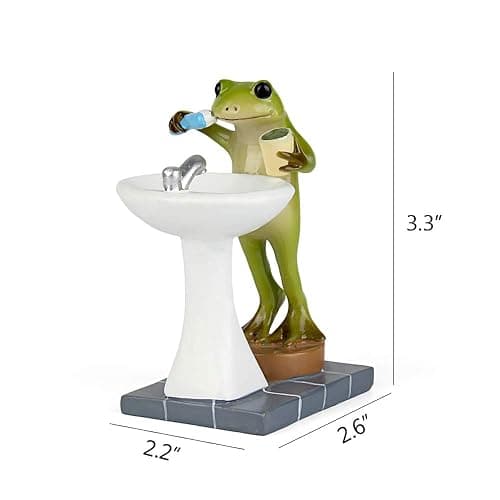 Tfro & Cile Frog Garden Statue Decor Miniature Animal Figurine Outdoor Fairy Brushing Teeth Sculpture for Bathroom - 3.3 Inch Height thumbnail 3