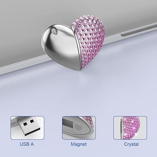 RAOYI 32GB Heart Shape USB 2.0 Flash Drive Crystal Memory Stick Thumb Drive Pen Drive Jump Drive Jewelry Pendant Necklace with Key Chain-Pink thumbnail 3