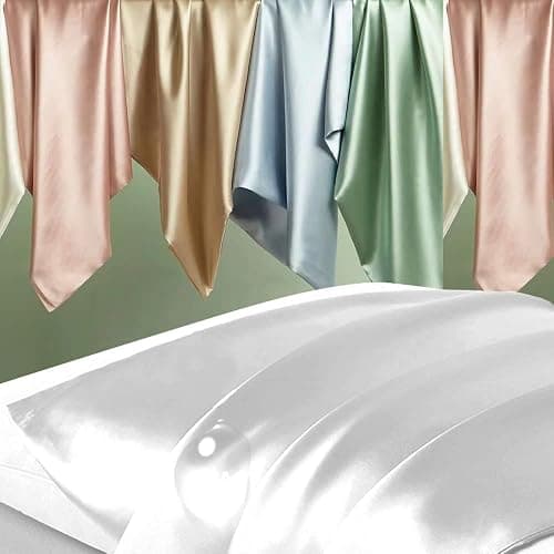 Silk Pillowcase for Hair and Skin, Mulberry Silk Pillow Cases Standard Size, Anti Acne Cooling Sleep Both Sides Natural Silk Satin Pillow Case Covers with Hidden Zipper, Gifts for Women Men, White thumbnail 2