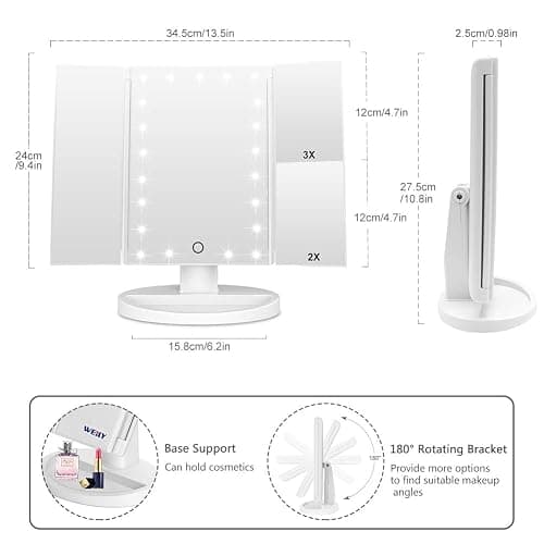 WEILY Vanity Makeup Mirror,1x/2x/3x Tri-Fold Makeup Mirror with 21 LED Lights and Adjustable Touch Screen Lighted Mirror Dressing Mirrors for Women(White) thumbnail 3