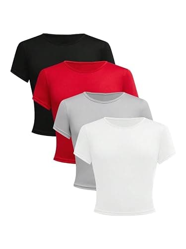 SOLY HUX Girl's Crop Tops 4 Piece Short Sleeve Crew Neck T Shirts Solid Basic Slim Fit Tee - Image 1