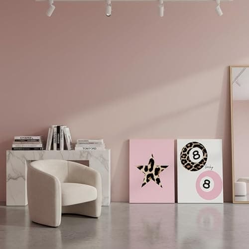 Cshylven Trendy Pink Leopard Wall Art Set of 3 Funky Retro Cheetah Canvas Wall Decor Lucky 8 Ball Poster Prints Preppy Aesthetic Pictures Artwork for Girls Room Dorm Apartment 12x16 Framed thumbnail 4