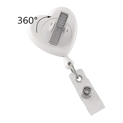 Specialist ID Heart Shaped Retractable Badge Reel with Rotating Swivel Spring Clip - Cute Heavy Duty Name Tag Reels for Nurses, Pediatrics, Teachers, EKG and More (White) thumbnail 2