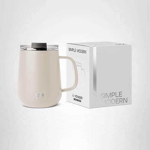 Simple Modern Voyager Signature Mug | Travel Coffee Tumbler with 360° Lid and Handle | Ceramic-Lined Insulated Stainless Steel Iced Cold Brew Cup | 12oz, Almond Birch thumbnail 7