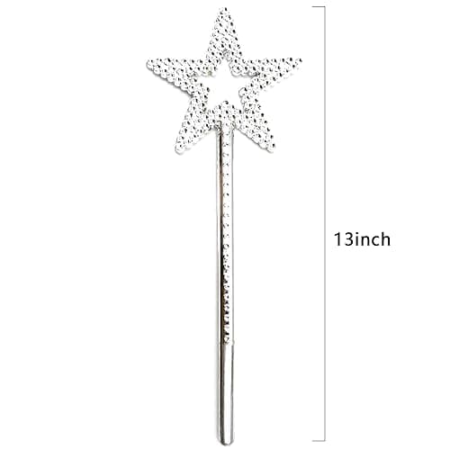 UOUYOO Silver 13 Inches Star Wand Angel Wand Princess Fairy Wand | for Halloween, Christmas, Thanksgiving, Holiday Shows thumbnail 3