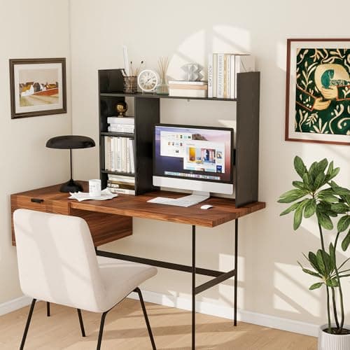 FTZxHKLX Desktop Bookshelf, Wood Desk Organizer Hutch with 3 Shelves for Computer Desk, 37.4'' Multipurpose Display Rack with Storage for College Dorm Office Home, Black thumbnail 3