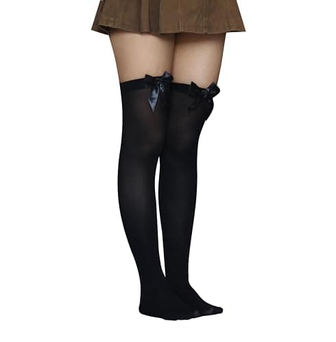 Bestjybt Women's Satin Bow Stockings Thigh High Over Knee Stockings thumbnail 4
