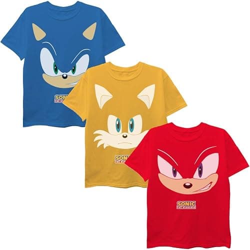 SEGA Boys Sonic The Hedgehog Boys 3-Pack T-Shirt Bundle, Sonic, Tails, KnucklesT-Shirt - Image 1