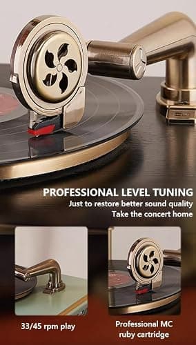 MegLob Retro Gramophone, Retro Floor-Standing Vinyl Turntable, Old School Vinyl Record Player, Classic Gramophone, Turbine Tonearm, CD/U Disk/Wireless Connection/Radio, Vintage Decor,Black thumbnail 3