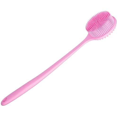 DNC Silicone Back Scrubber for Shower, Soft Bath Body Brush with Long Handle (Pink) thumbnail 6
