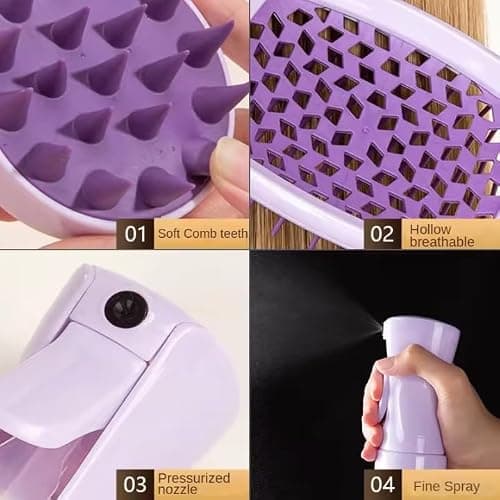 FUA FUA Hair Care Set with Detangling Brush, Scalp Massager, Spray Bottle- Purple, Small - Small - Purple. thumbnail 3