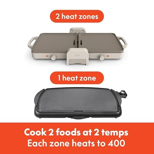 Bella 10"x 20" Ceramic Fold-n-Store Dual Temp Griddle, Fits-anywhere Kitchenware, EverGood Ceramic Nonstick Coating, 2 Temperature Zones up to 400°F​, Dishwasher Safe Drip Tray, 1500 Watt, Oatmilk thumbnail 5