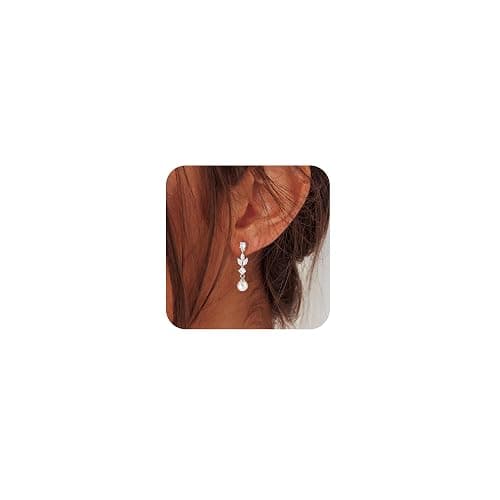 SELSHE SELSHE Dangle Earrings for Women, 14k Gold Plated Pearl Drop Earring Dainty Gold Earrings for Women Trendy Cute Prom Bridal Earring Long Wedding Pearl Earring Formal Jewelry - Image 1
