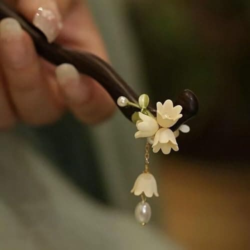 Classic Chinese Wooden Hair Sticks - Handmade Flower Hairpins and Chopsticks for Elegant Updos Floral Hairpin Wooden Hair Clip 1Pack thumbnail 2