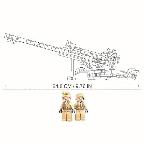 General Jim's US Army 155mm Howitzer Building Set – 258 Pieces – WWII Korea Vietnam Artillery Model – Army Green with Camouflage – Includes 2 Soldier Figures – Rotating Turret – Compatible Bricks thumbnail 3