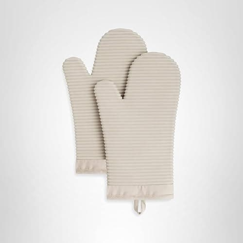 KITCHENAID Ribbed Soft Silicone Oven Mitt 2-Pack Set, 7.5"x13", Milkshake thumbnail 4