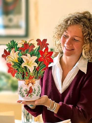 Freshcut Paper Pop Up Cards, Winter Joy, 12 Inch Life Sized Forever Flower Bouquet 3D Popup Greeting Cards, Christmas Cards, Holiday Gift Cards with Note Card and Envelope - Winter Joy thumbnail 4