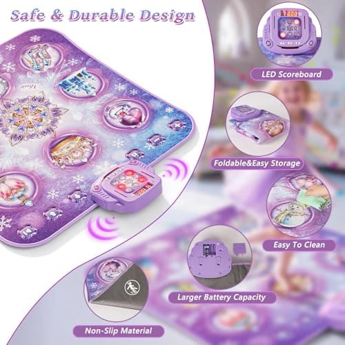 Dance Mat Toy for 3-12 Year Old Girls, Electronic Dance Pad with Wireless Bluetooth,Frozen 8-Button Music Princess Toys Play Mat for Kids with LED Light, Built-in Music, Toddlers Birthday Gift Ages 3+ thumbnail 5