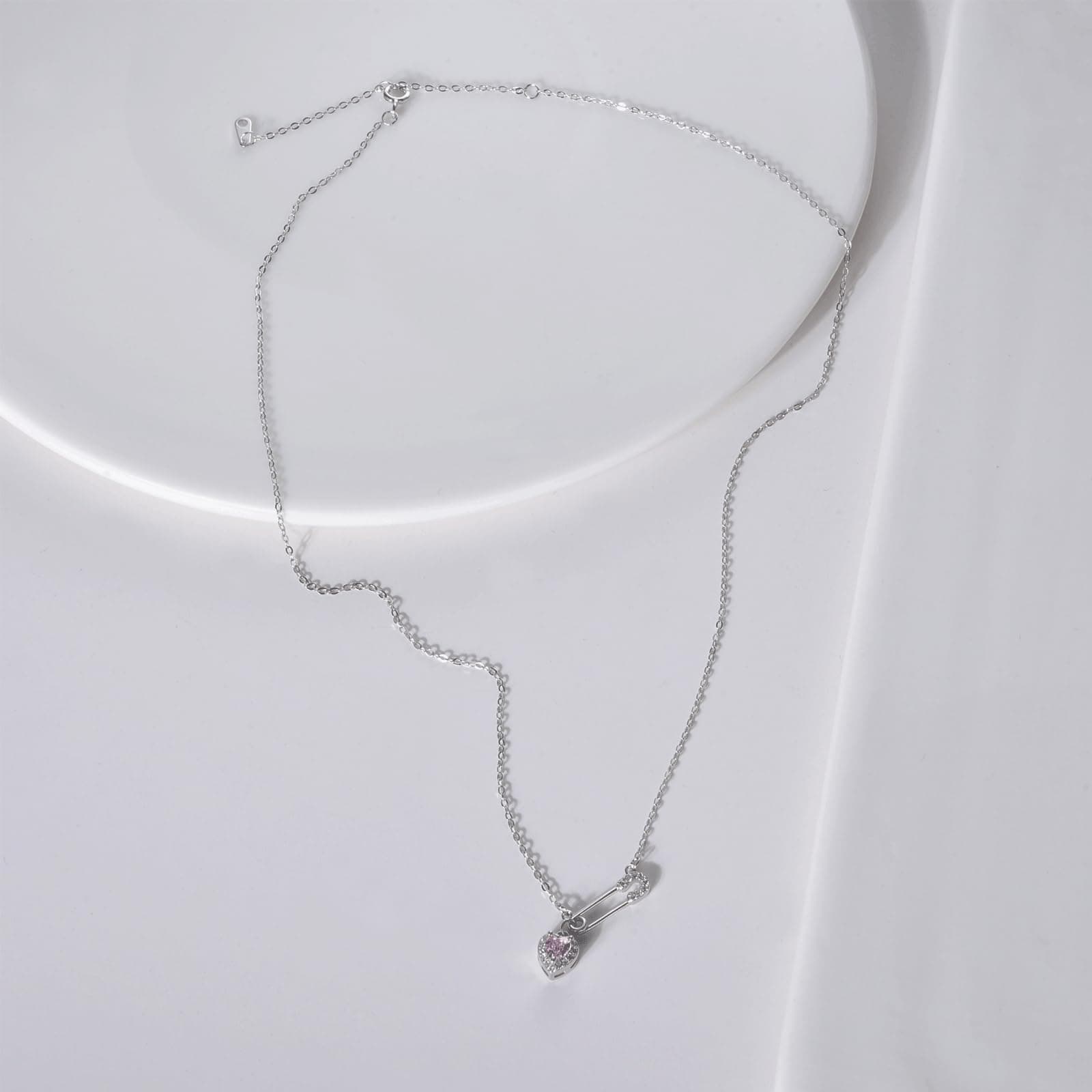 925 Sterling Silver Safety Pin Necklace Heart Pendant Necklace Choker Necklace For Women Paper Clip Pendant Fashion Jewelry thumbnail 5
