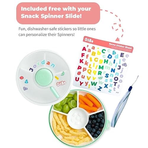 GoBe Kids Small Snack Spinner Slide Bundle with Hand Strap and Sticker Sheet - Reusable Snack Container with 5 Compartment Dispenser and Lid | BPA/PVC Free | Dishwasher Safe | No Spill thumbnail 3