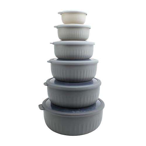 COOK WITH COLOR Prep Bowls with Lids- Wide and Deep Nesting Plastic Small Mixing Bowl Set with Lids, 12 Piece Set - Wide Bowls, Gray - Image 1