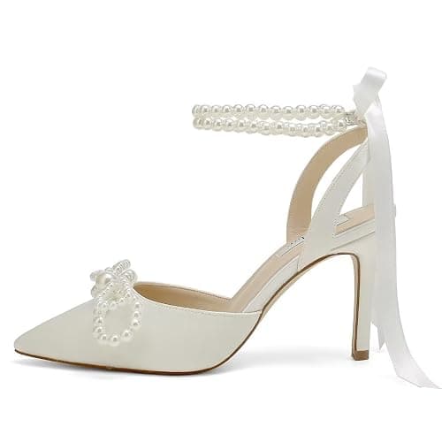 Pearl Wedding Shoes for Bride High Heel Bridal Shoes Closed Toe Wedding Heels - 8.5 - Ivory thumbnail 3