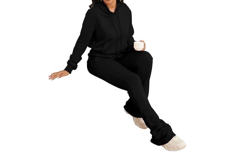 Women's Sweatsuits Sets 2 Piece Outfits Drawstring Hoodies Stacked Jogger Sweatpants Tracksuits Casual Set thumbnail 6