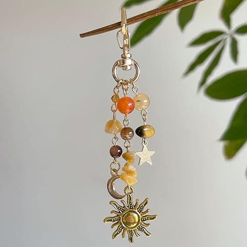 IPEWOEF 1Pcs Sun and Moon Keychain Star Keychains for Women Colorful Star Key Chain y2k Sunshine Keychain Beads Gemstone Aesthetic Bag Charms Key Chains Women Cute Purse Charms for Handbags thumbnail 4