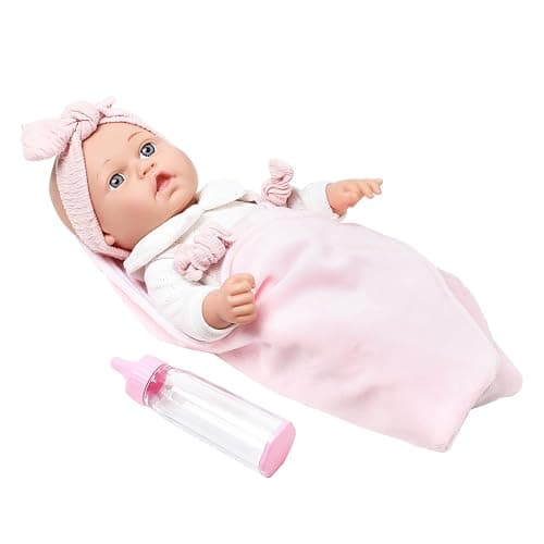 Enjoyin 12'' Baby Doll in Gift Box with Pink Cloths, Pacifier, 13''x13'' Microfabric Blanket, and Feeding Bottle. Gift Idea for Ages 3+ thumbnail 4