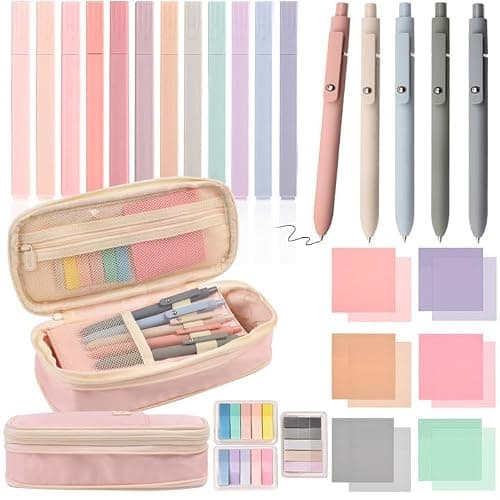 Aesthetic School Supplies with Pencil Pouch - 27Pcs Cute College Essentials Set, Big Capacity Pen Case, Pastel Highlighters, Bible Study Journaling Stationary, Annotation Kit Stuff Gift for Girls Teen - Image 1