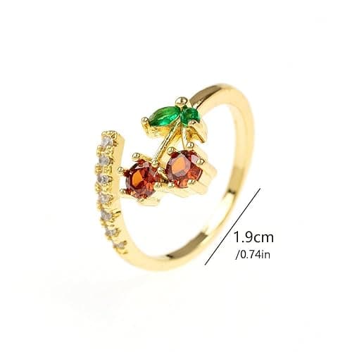 CZ Red Cherry Fruit Stacking Statement Ring for Women Gold Plated Adjustable Expandable Crystal Leaf Open Wrap Finger Rings Comfort Fit Dainty Birthday Halloween Christmas Jewelry Gift thumbnail 6