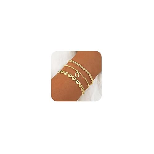 VIROMY Gold Bracelets for Women 14K Gold Plated Initial Layered Bracelet Minimalist Twisted Rope Heart Bead Link Dainty Name Jewellery Gifts for Her A-Z - Image 1