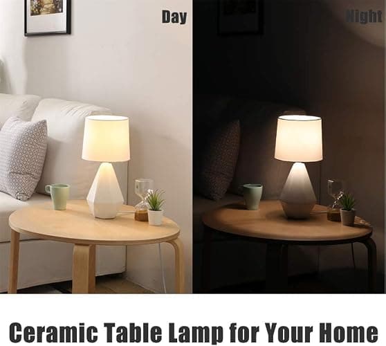 SOTTAE Modern Small Ceramic Table Lamp, White Irregular Geometric Bedside Table lamp for Bedroom,Nightstand Lamps with White Fabric Shade, Small Lamp for Kitchen Living Room thumbnail 6